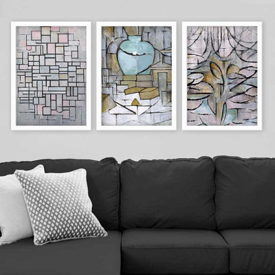 Ensemble de 3 peintures élégantes encadrées décoratives, 13,8 x 17,7 pouces chacune | 100% bois avec cadre 100% polystyrène (épaisseur: 0,8 pouce) | Impression numérique UV, parfaite pour le salon et la décoration intérieure
