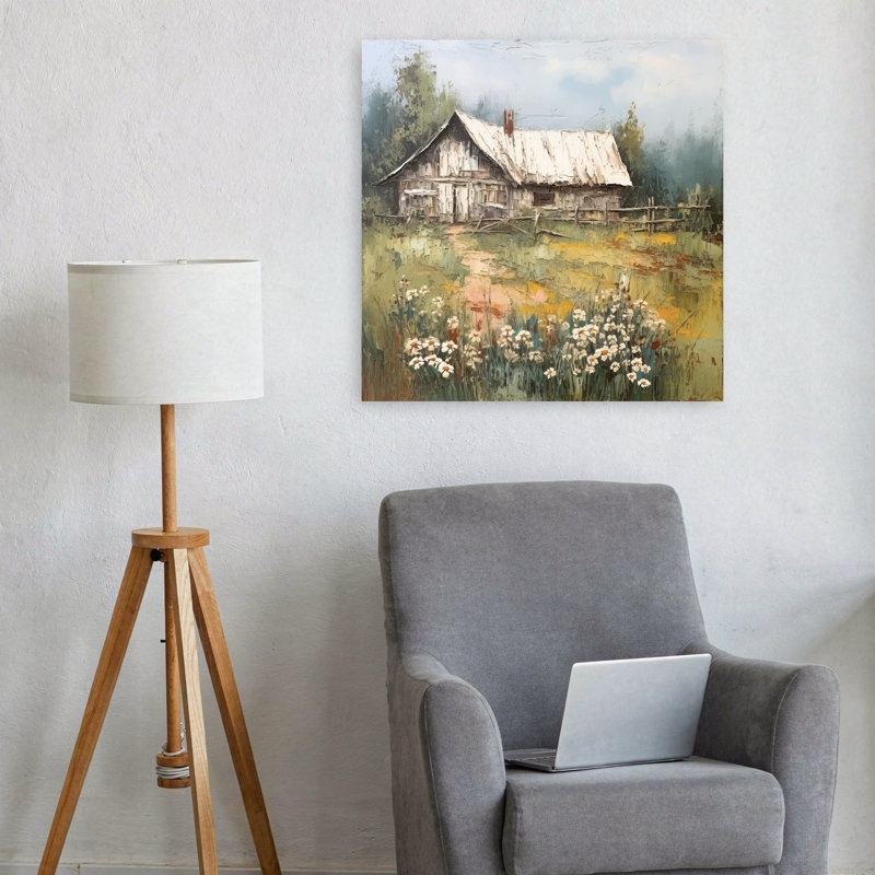 «Cottage Home», paysage rustique serein, paysage abstrait, art mural, 24" H x 24" W