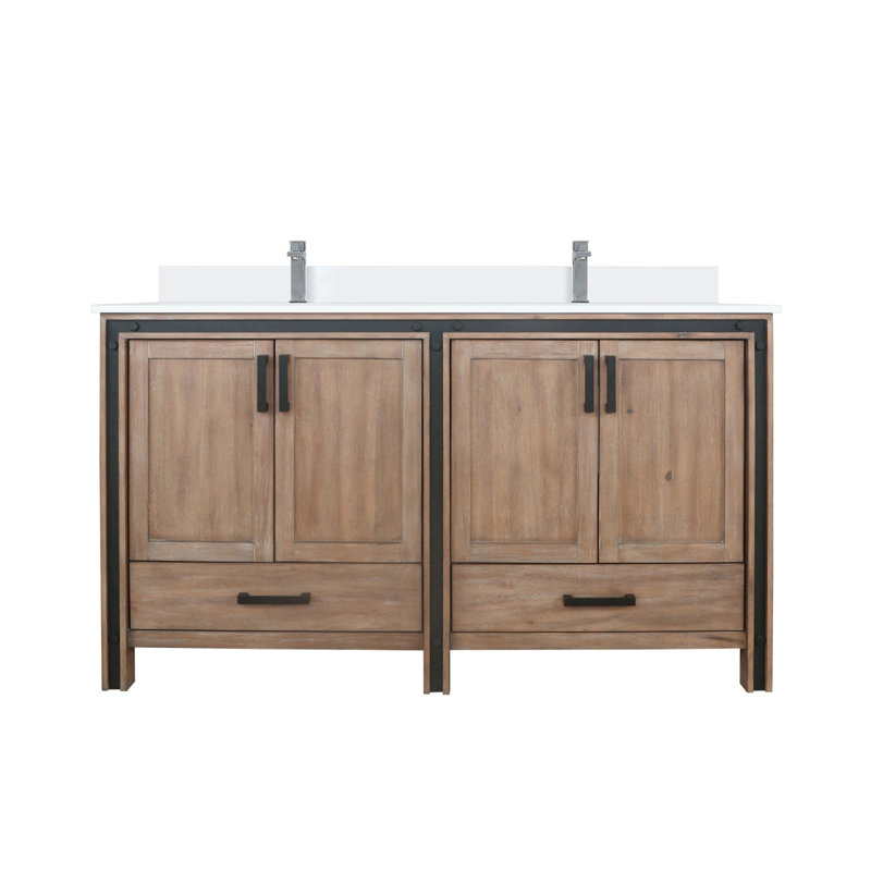 Meuble-lavabo double 60 po Rustwood X P 22 po D, ensemble de dessus et robinet en marbre de culture