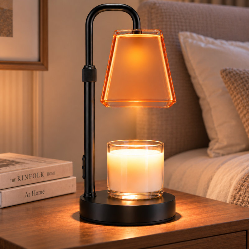Candle Warmer Lamp with Timer & Dimmer, Wax Heating Melter for Scented Candle Jars Women House Warming Gift Heightness Adjustable bedrooms kitchen office Aesthetic Room Decor(Dusty Orange Glass)