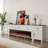 Farmhouse Tv Stand With Fireplace For Tvs Up To 100 Inch,Entertainment Center With 60" Electric Fireplace,98" Tv Console With Storage Cabinet Drawers For Living Room(Off White)
