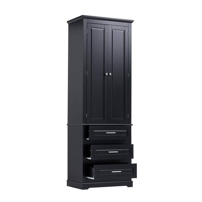 Tall Storage Cabinet With Three Drawers For Bathroom/Office, Black