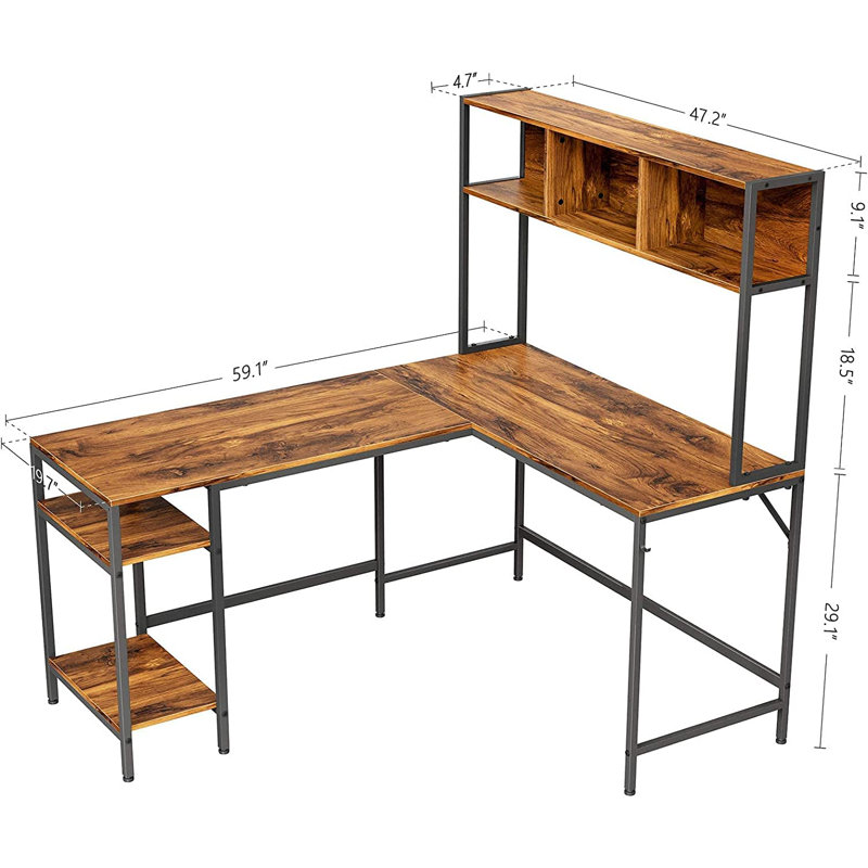 Emarri L-Shaped Stainless Steel Computer Desk, Dark Rustic