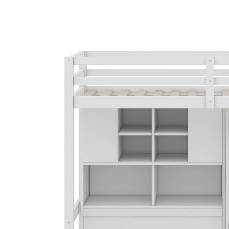 Twin Bunk Bed With Drawers, Wardrobe, Storage Shelves And Hydraulic, White