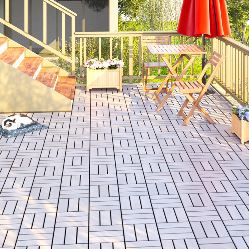 30 PCS Interlocking Deck Tiles Striped Pattern, Light Gray