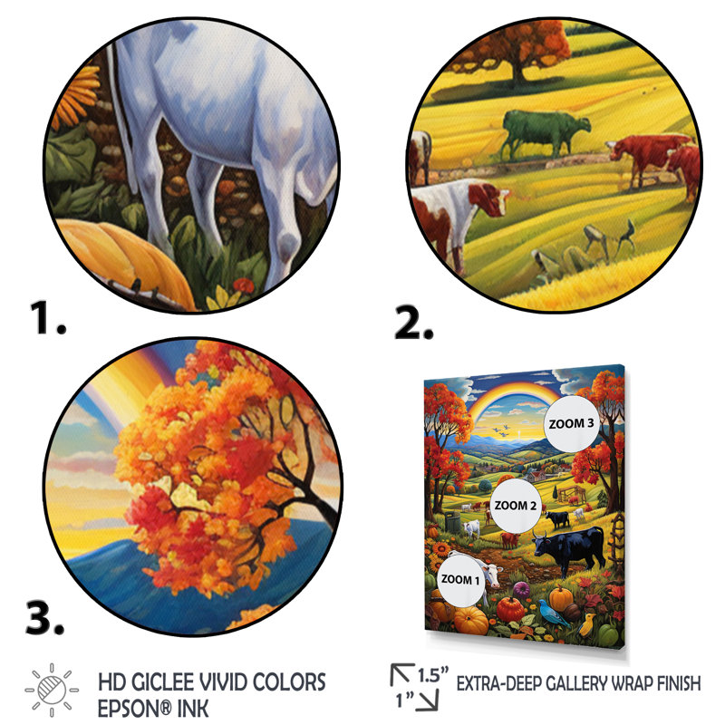 Dawyn Cow Harvest Symphony II, reproduction d'art sur toile, H 44 po x l 34 po x P 1,5 po, Encadrement doré