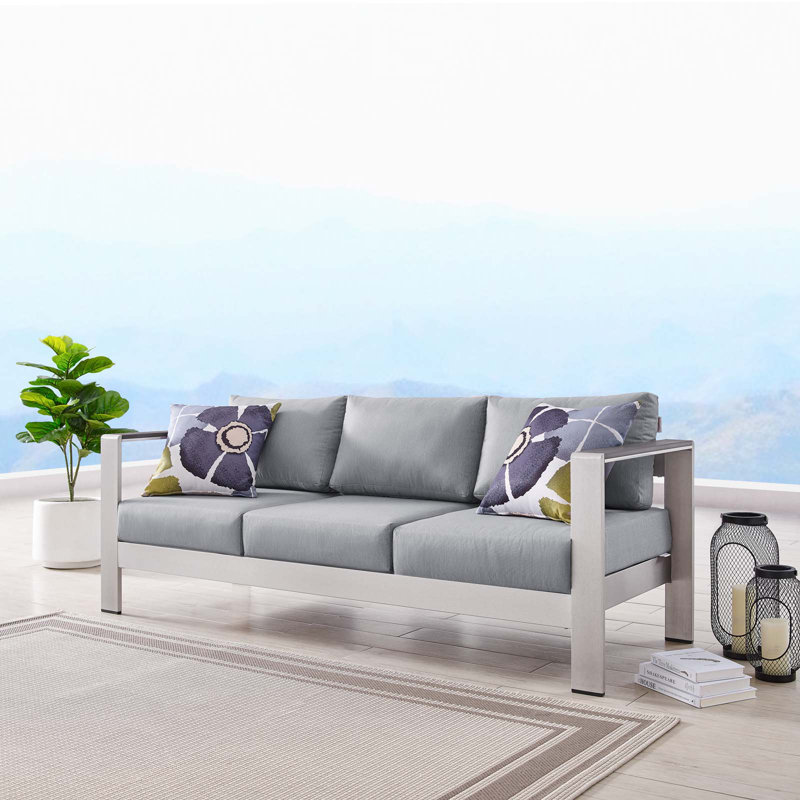 Shore Outdoor Patio Aluminum Sofa, Silver Gray