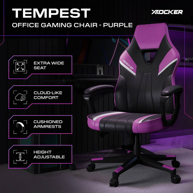 Tempest Ergonomic PC Office Gaming Chair, Purple/Black