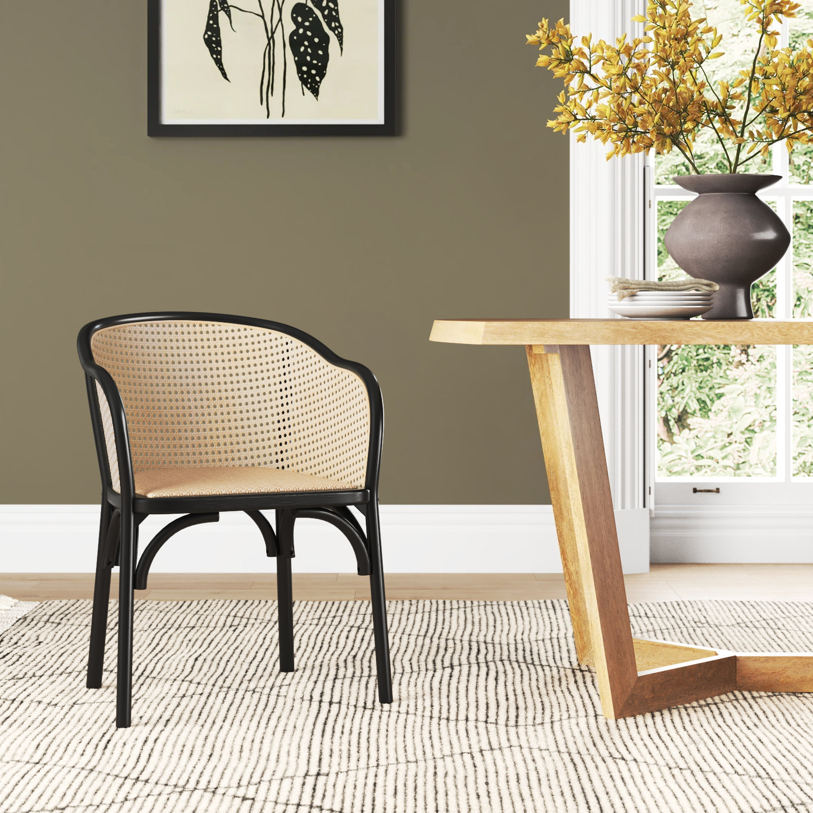 Fabiana Dining Armchair, Natural Seat & Back/Black Frame