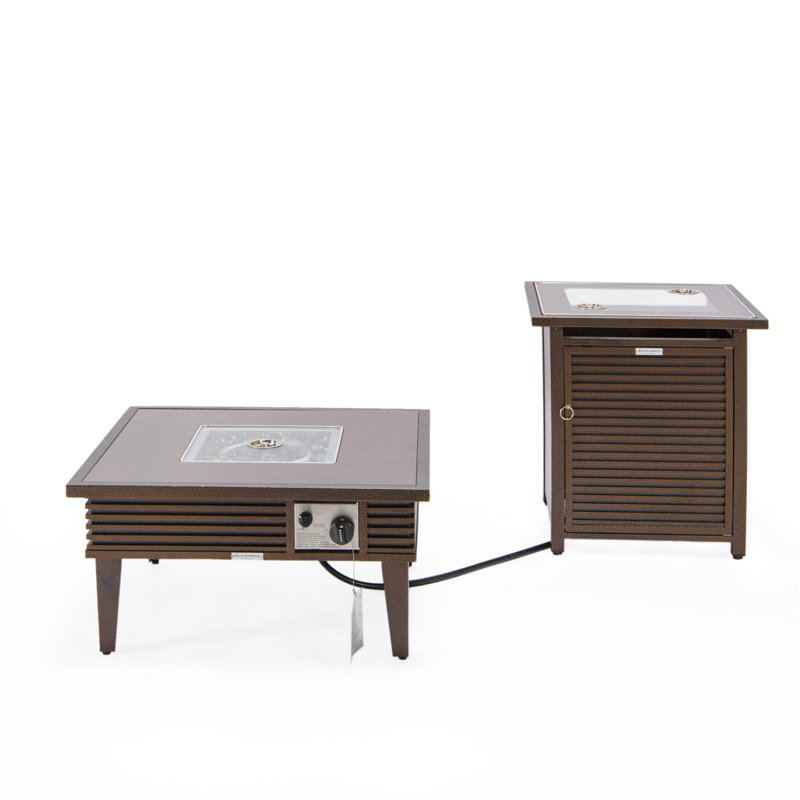 Walbrooke Square Propane Smokeless Fire Pit Table with Hidden Fuel Tank, Brown