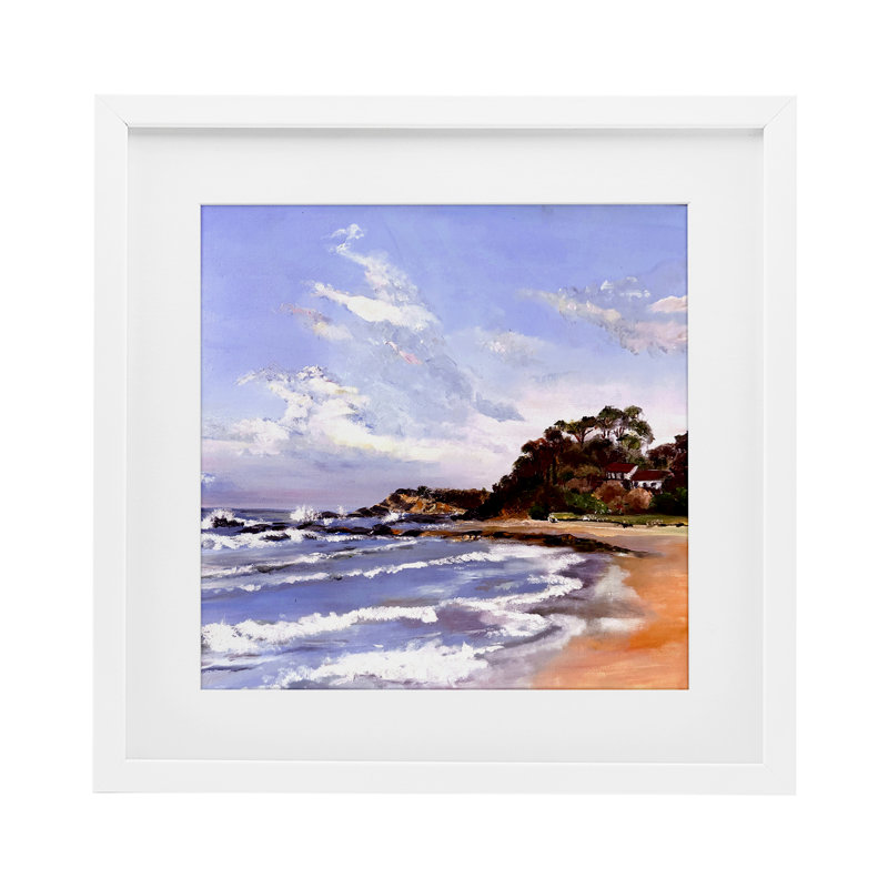 «Malua Bay Seascape», reproduction d'art sous verre, conception de Patricia Reynolds, H 13 po x l 13 po, Cadre blanc côtier