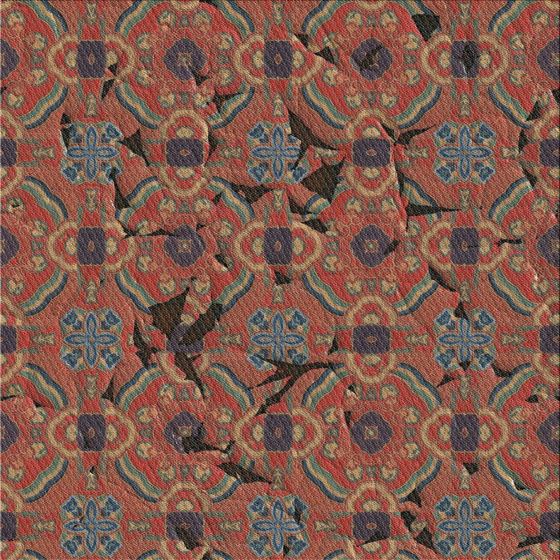 Tapis rouge/bleu/gris à motifs Archstone, Carré 3 pi