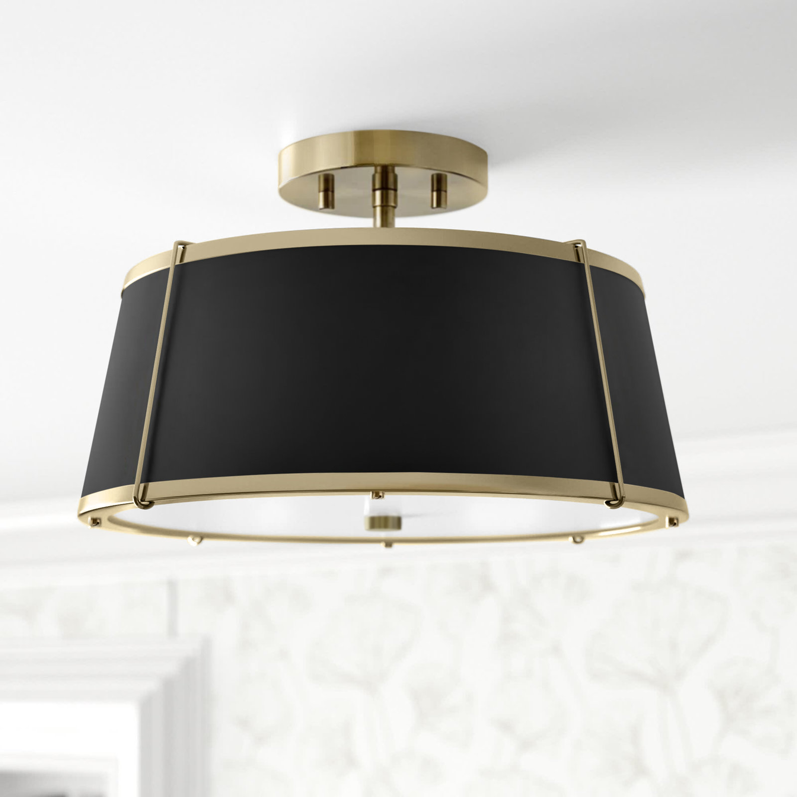 Moxie 2 Light Metal Semi Flush Mount, Warm Brass, Black