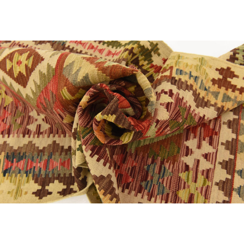 Tapis de zone en laine brun/vert 3 pi x 6 pi 6 po main-of-kind noué la Doorfield