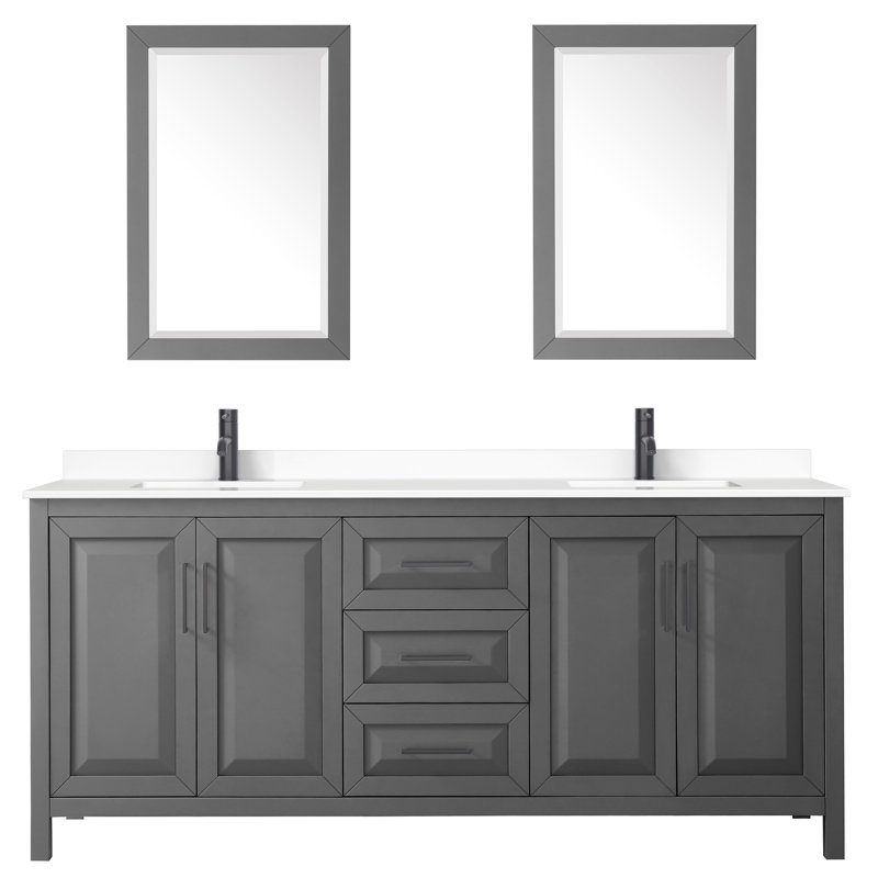 Daria 80'' Double Bathroom Vanity with Marble Top, Dark Gray, Polished Chrome, White Cultured Marble