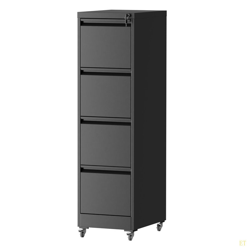 4 Drawer Metal Locking Vertical File Cabinet On Wheels – Heavy-Duty Lockable Cabinet For Home & Office, 17.71"D*15.16"W*52.28"H