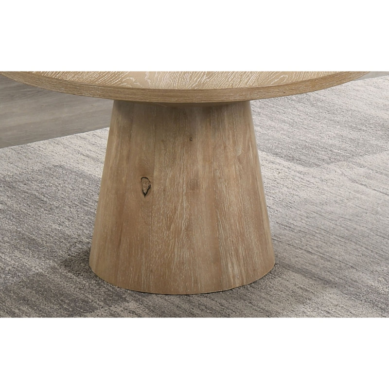 Table basse ronde de style contemporain avec structure en bois d'hévéa et piédestal en forme de cône, finition chêne, Chêne