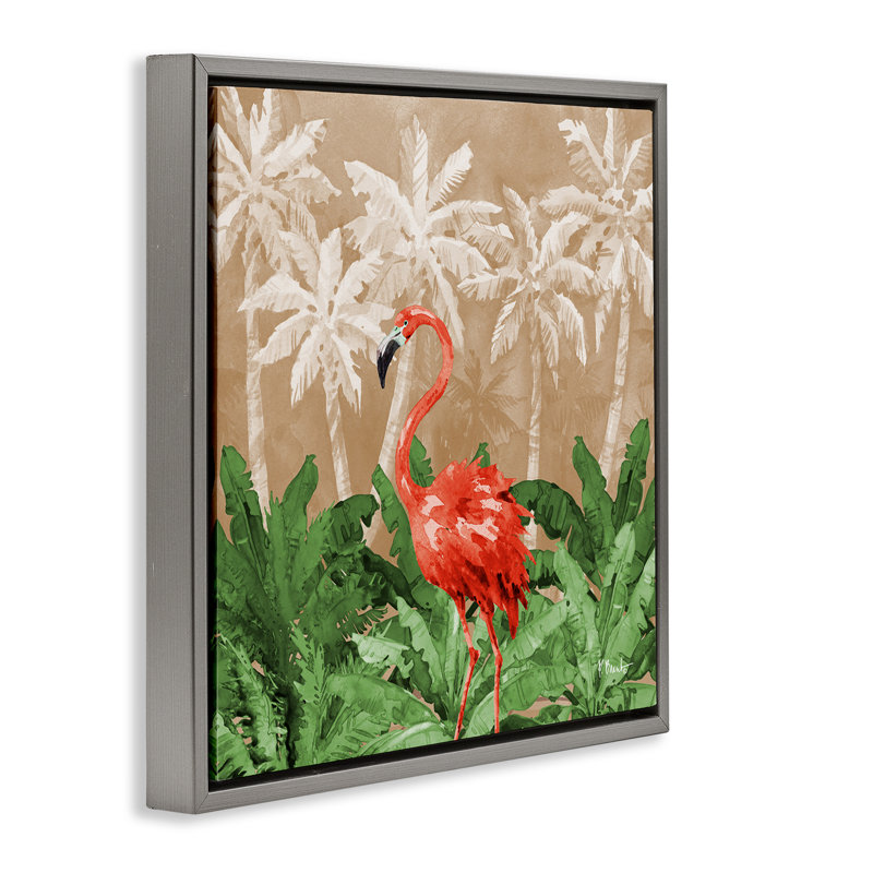 «Flamingo Jungle Scenery» par Paul Brent, Cadre flottant gris lustré, H 25 po x l 25 po