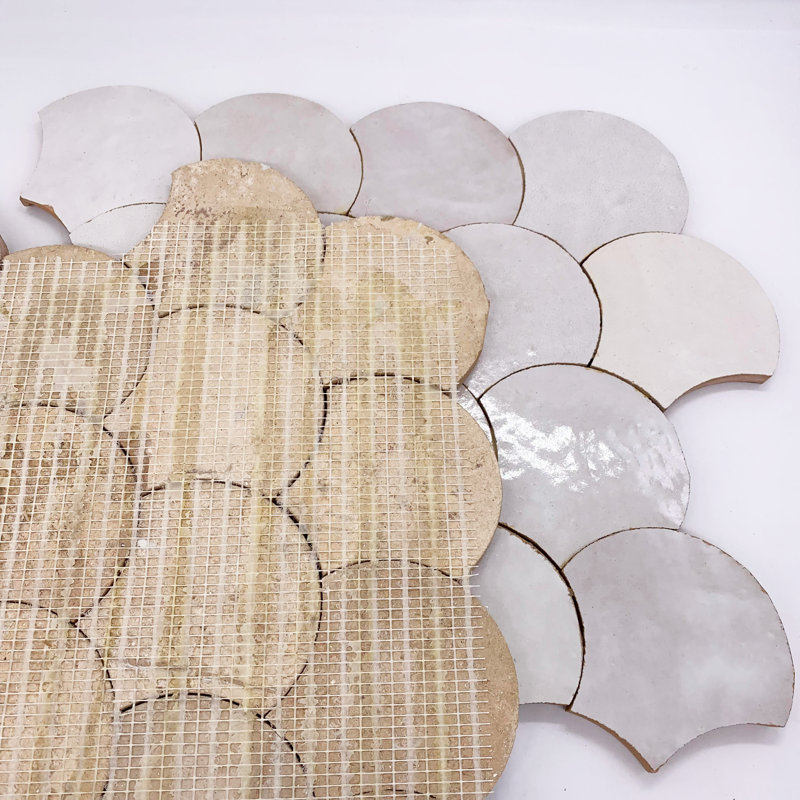 Ariel 3.5 in. x 4 in. Fish Scale Tile, Off-White