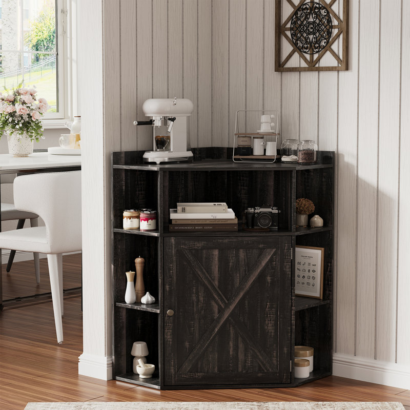 Hendrikka Corner Storage Shelf with USB Ports, Oak Black