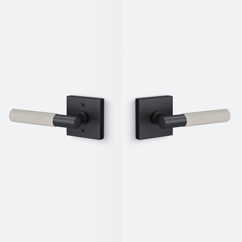 Aspra Square Passage Rosette, Straight Knurled Grip, Flat Black/Satin Nickel