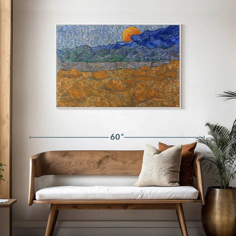 Gerbes de blé et lune montante, Cadre flottant blanc, 43 po x 29 po