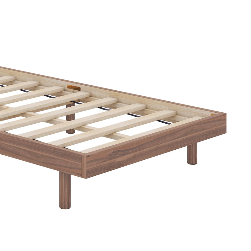  Modern Design Floating Platform Bed, Walnut, Twin