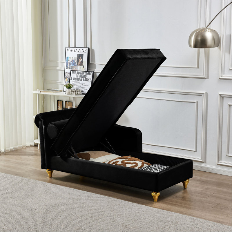 Chaise longue moderne avec revêtement en velours, Noir