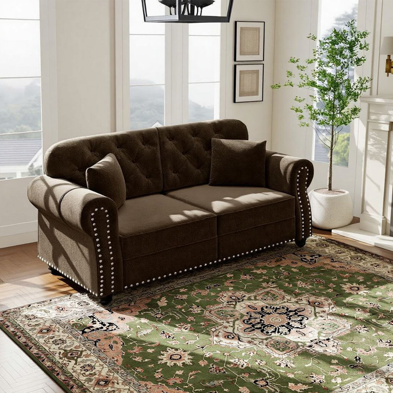 Canapé Chesterfield 63 po en velours, Brun