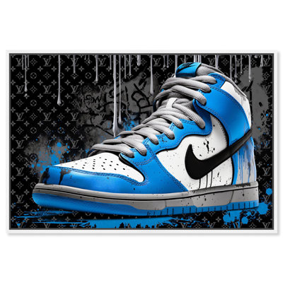 Silver Drips Stylish Sneakers Canvas Print Sneaker Wall Art by Art Remedy, White Frame, 30 x 20