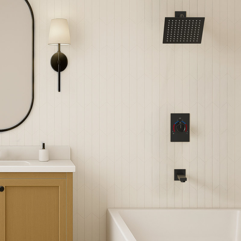 AquaSpa Shower Faucet Set with Tub Spout, 8-Inch Rain Shower Head with Valve, Matte Black