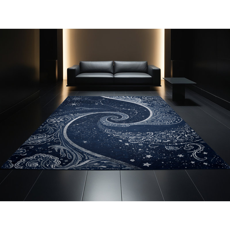 Machine Washable Orys Classic Oriental Rug in Blue – Navy Binding, 2 x 3
