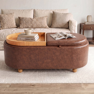 Table basse ovale avec rangement 45 po avec coussins de plateau réversibles