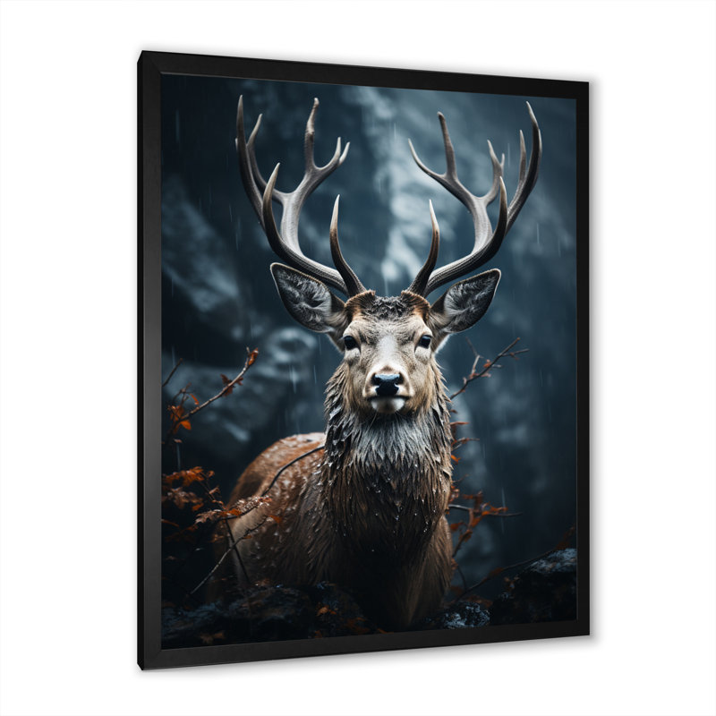 Cerf d'Issic monochrome IV, Cadre photo noir, H 32 po x l 16 po x P 1 po
