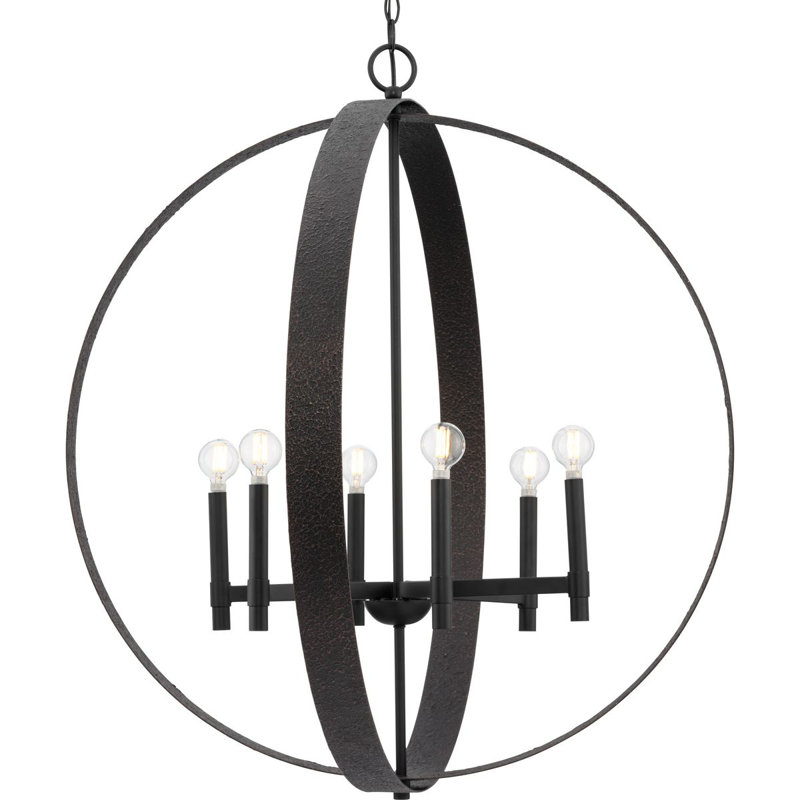 Luminaire suspendu rustique moderne à six lumières, Noir mat