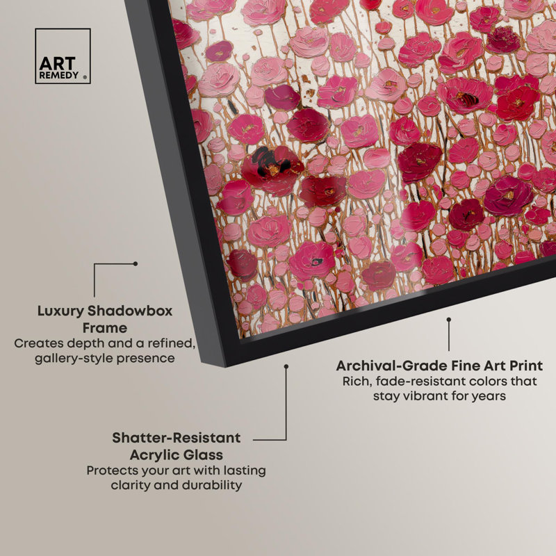 «Crimson Bloom I», impression d'art floral rose par Art Remedy, H 11 po x l 16 po, Noir