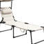 Chaise de bronzage de randonnée blanc crème, méridienne pliante réglable avec parasol et coussin pour les voyages en plein air