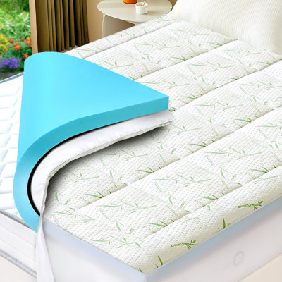 4 inch Mattress Topper, Double-layer 2 inch Memory Foam Mattress Topper & 2 inch Cool Pillow Top Mattress Pad for Back Pain Relief
