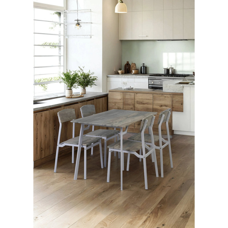 Dining Table And Chair/Bench Set, Gray, 5 Pieces: Table, 4 Chairs
