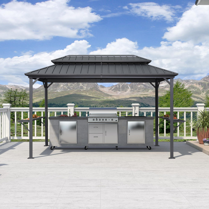 Metal Patio Aluminum Grill Gazebo with Double Galvanized Steel Roof for BBQ, 6' x 12'
