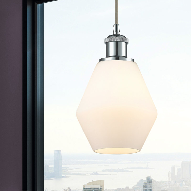 Luminaire suspendu simple à 1 lumière Gabbie, Blanc mat, Chrome poli