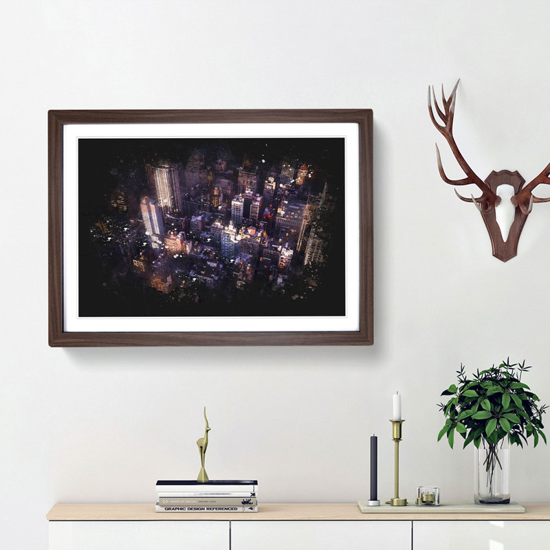 Above New York City Paint Splash - Picture Frame Graphic Art, Walnut Framed, 62cm H x 87cm W x 2cm D