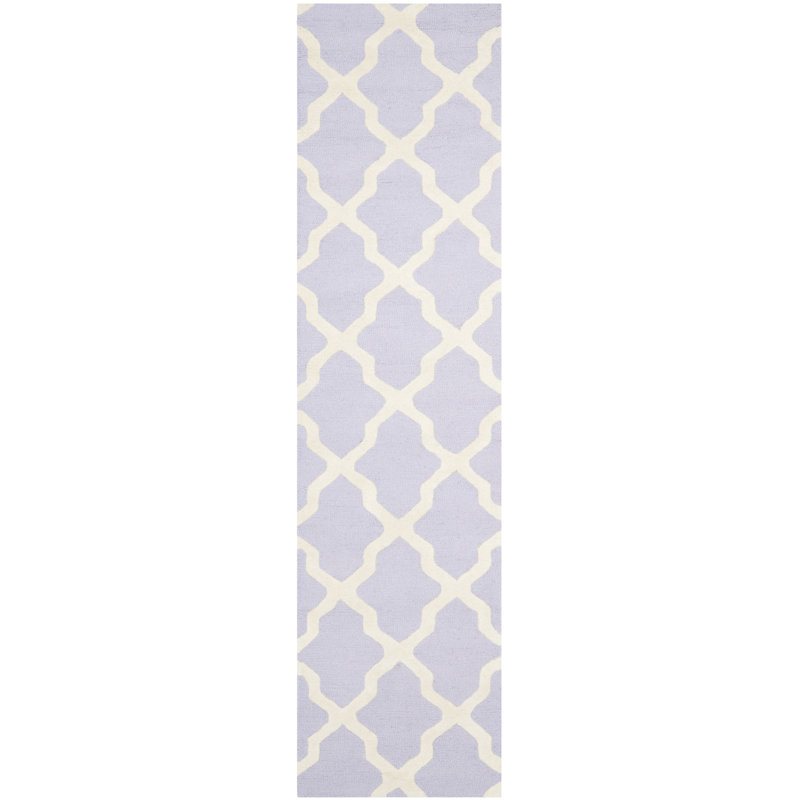Cannen Hand Tufted Wool Geometric Rug, Runner 2'6" x 6', Ivory/Lavender