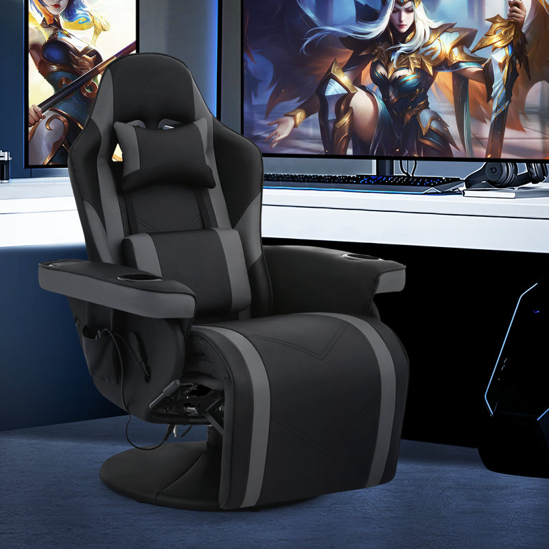 Gray Faux Leather Recliner Gaming Chair with Bluetooth Speakers