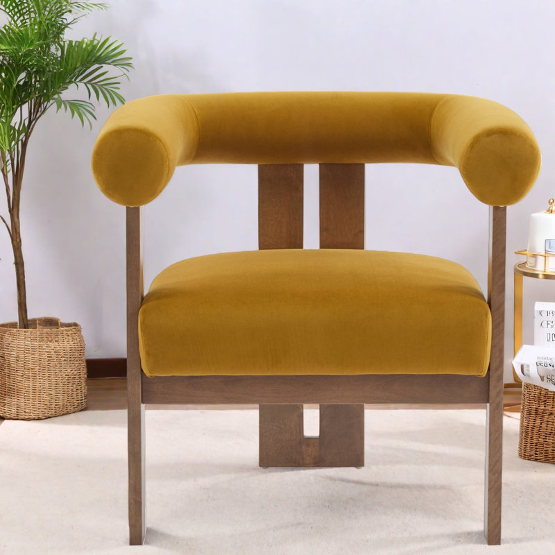 Chaises d'appoint modernes, chaise compacte en velours moutarde pour la maison