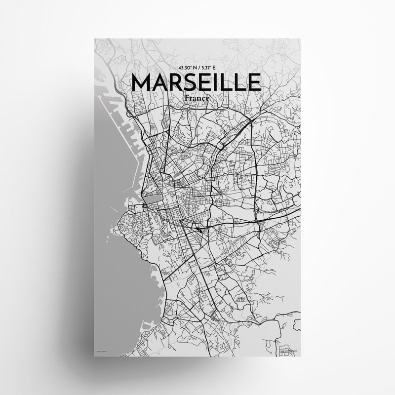 Marseille City Map In Tones - No Frame Print, 17cm H x 11cm W x 0.05cm D