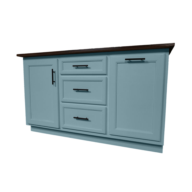 Modern 50" Solid Wood Kitchen Island with trash bin compartment and extra storage, Interesting Aqua