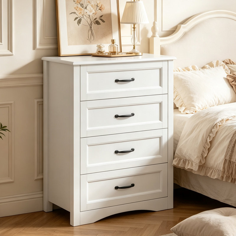 Ergica 4-Drawer Wooden Dresser, 31.5" H x 23.6" W x 15.7" D, White