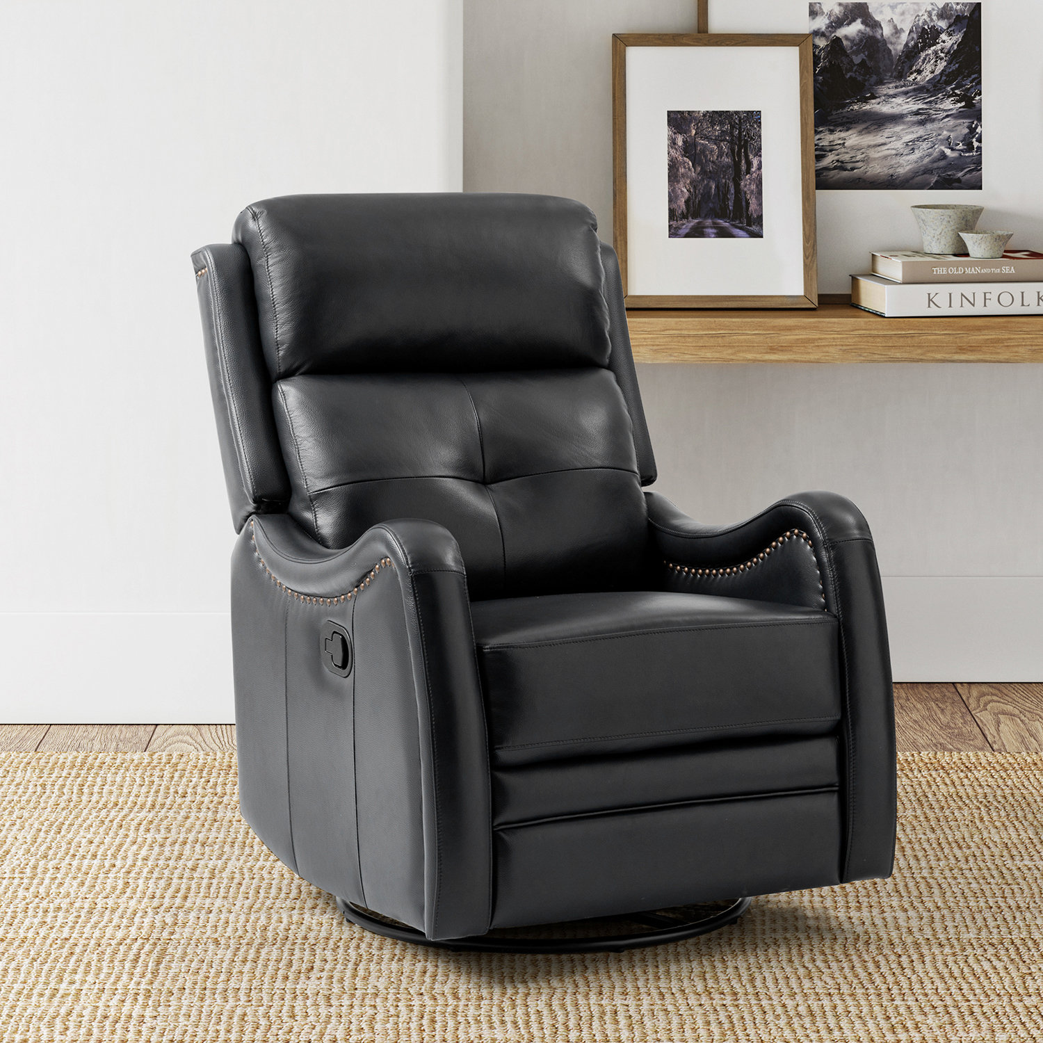 Wayfair Swivel Rocker Lark Manor Amaty Genuine Leather Swivel Rocker Recliner & Reviews | Wayfair