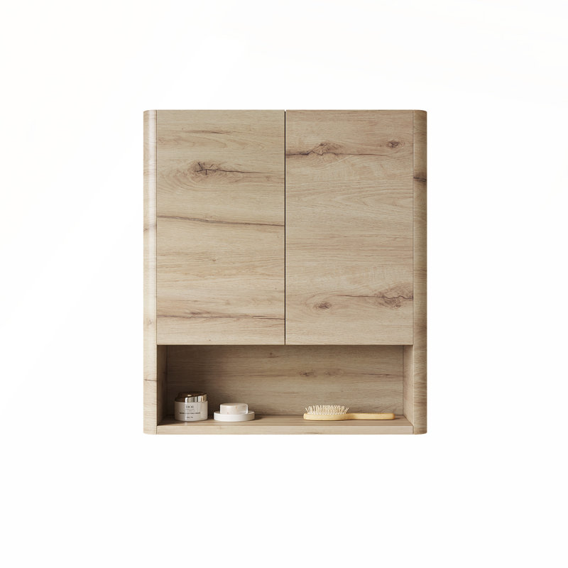 Wall-Mounted Bathroom Storage Cabinet With Doors, Shelf, And Open Compartment, Over The Toilet Space Saver For Bathroom, Kitchen, Or Laundry Room, White Oak Finish | Gift Idea